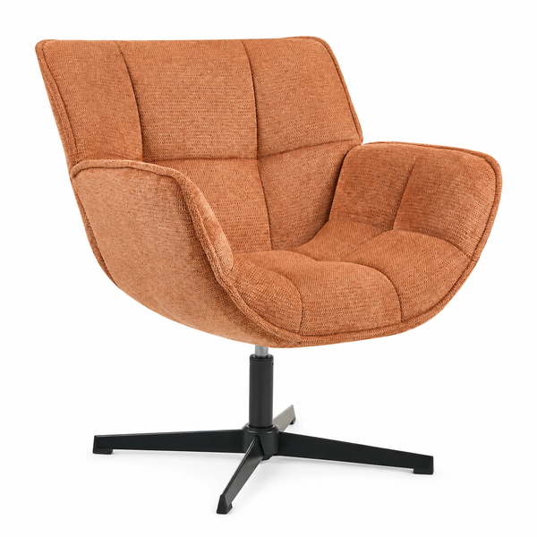 Fauteuil pivotant en tissu vert olive, base métal noir