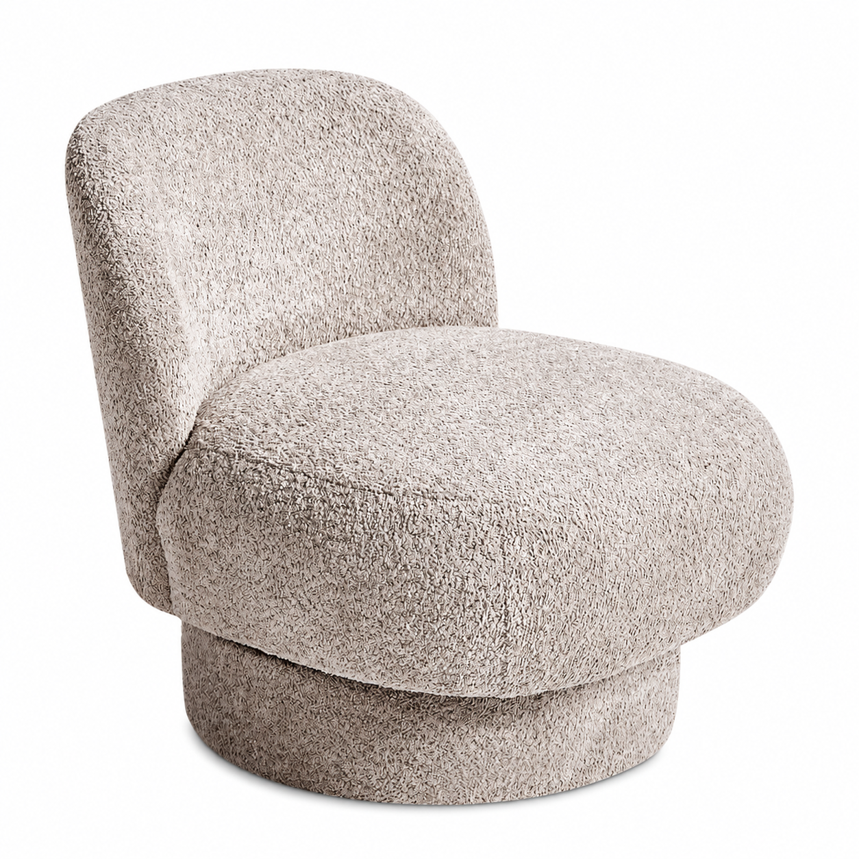Fauteuil pivotant en tissu bouclé beige, rotation 360°