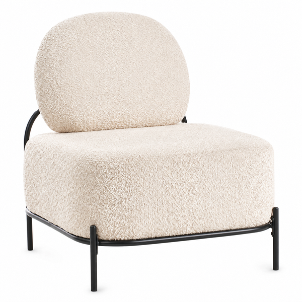Fauteuil sans accoudoirs en tissu bouclé, piètement métal noir