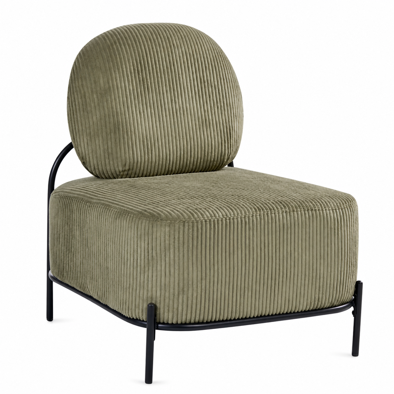 Fauteuil sans accoudoirs en tissu bouclé, piètement métal noir