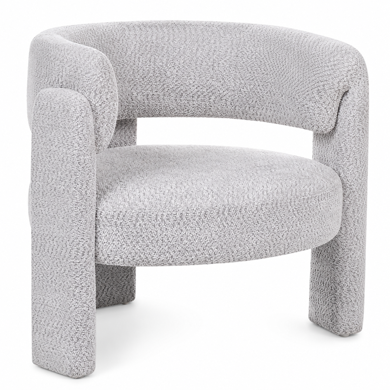 Fauteuil en tissu chenille taupe, accoudoirs évasés