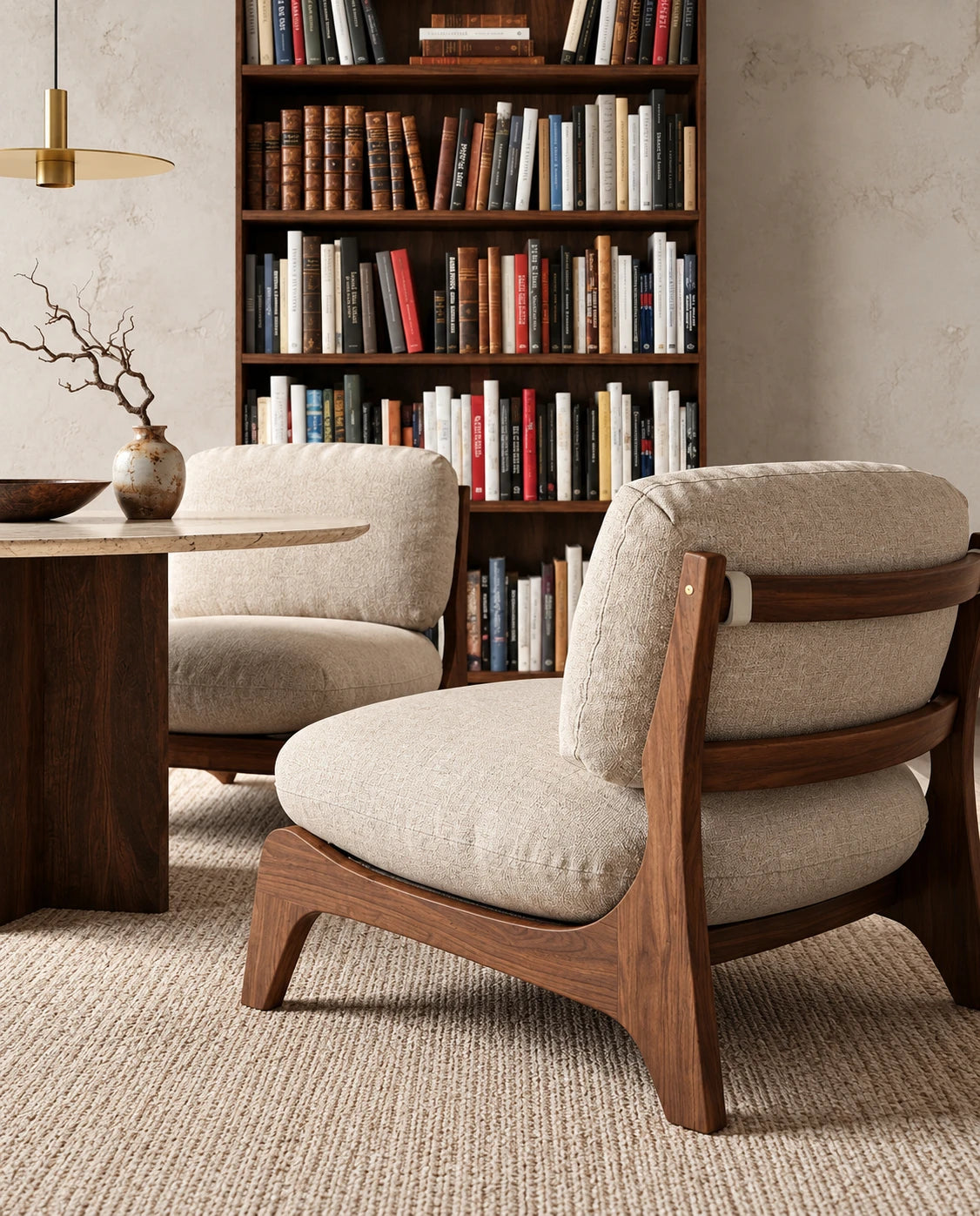 Fauteuil bois et tissu - vue 1