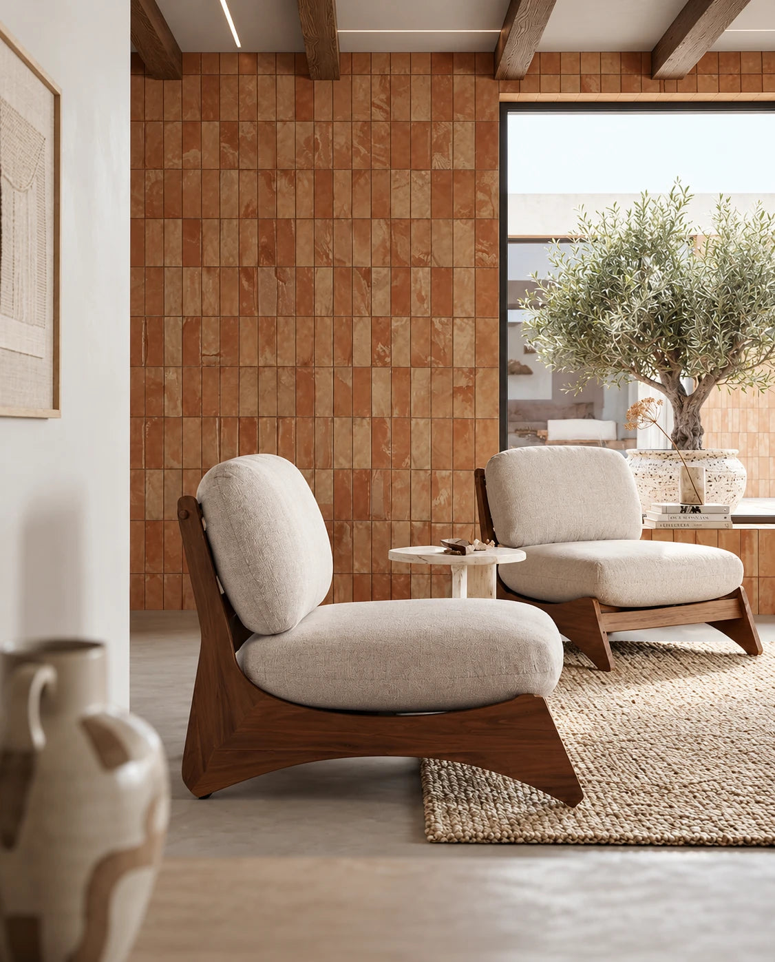 Fauteuil bois et tissu - vue 2