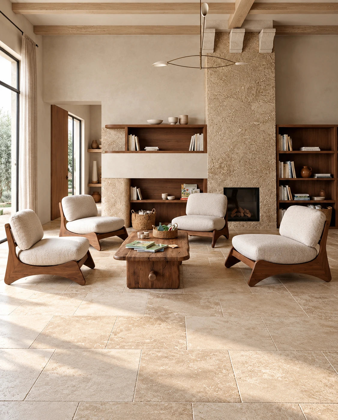 Fauteuil bois et tissu - vue 3
