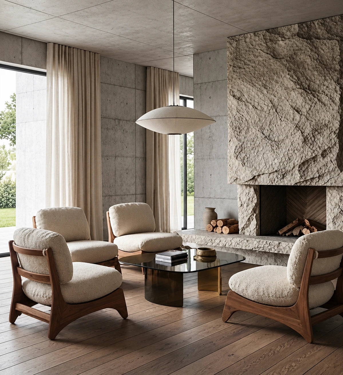 Fauteuil bois et tissu - vue 4