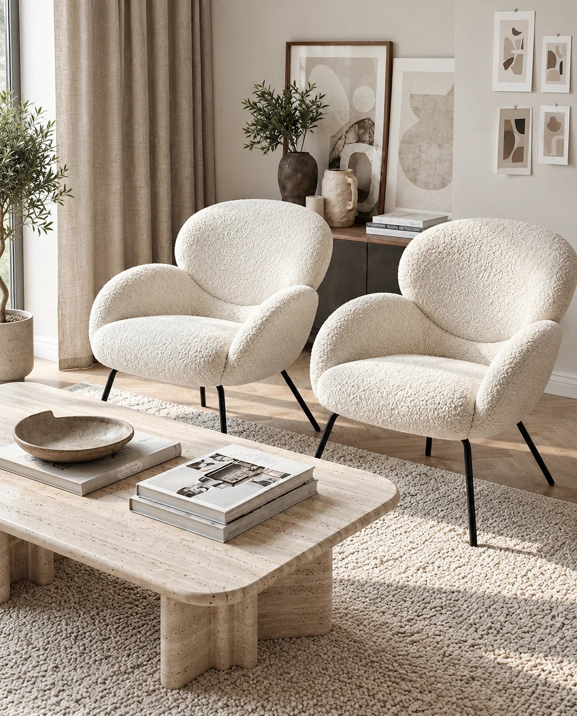 Fauteuil laine bouclée - vue 2